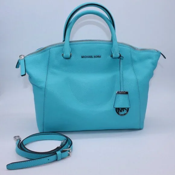 Michael Kors Bowling Shoulder Bag Purse Logo Small Pebble Leather Satchel - Picture 2 of 14